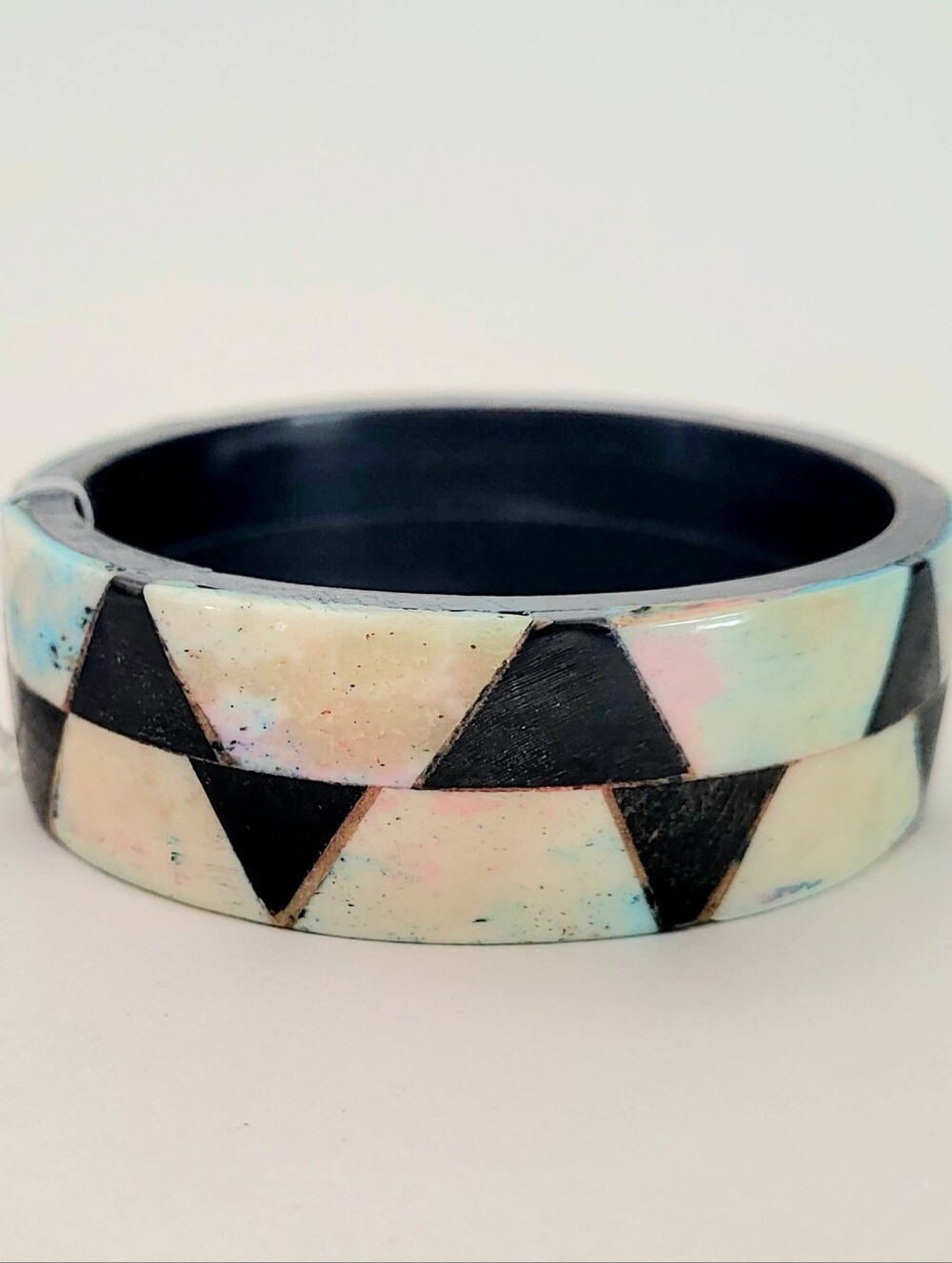 Geometric Inlay Black and Iridescent Bangle